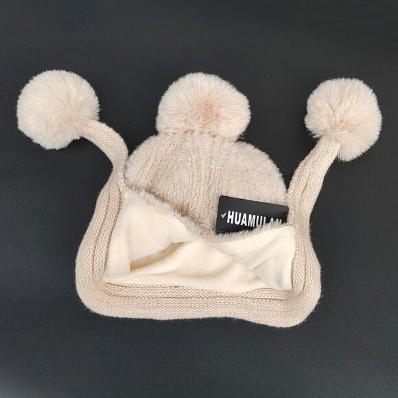 Women Creame Winter Sherpa Beanie Hats Knit Ear Flaps Peruvian Cover Ears main image 5
